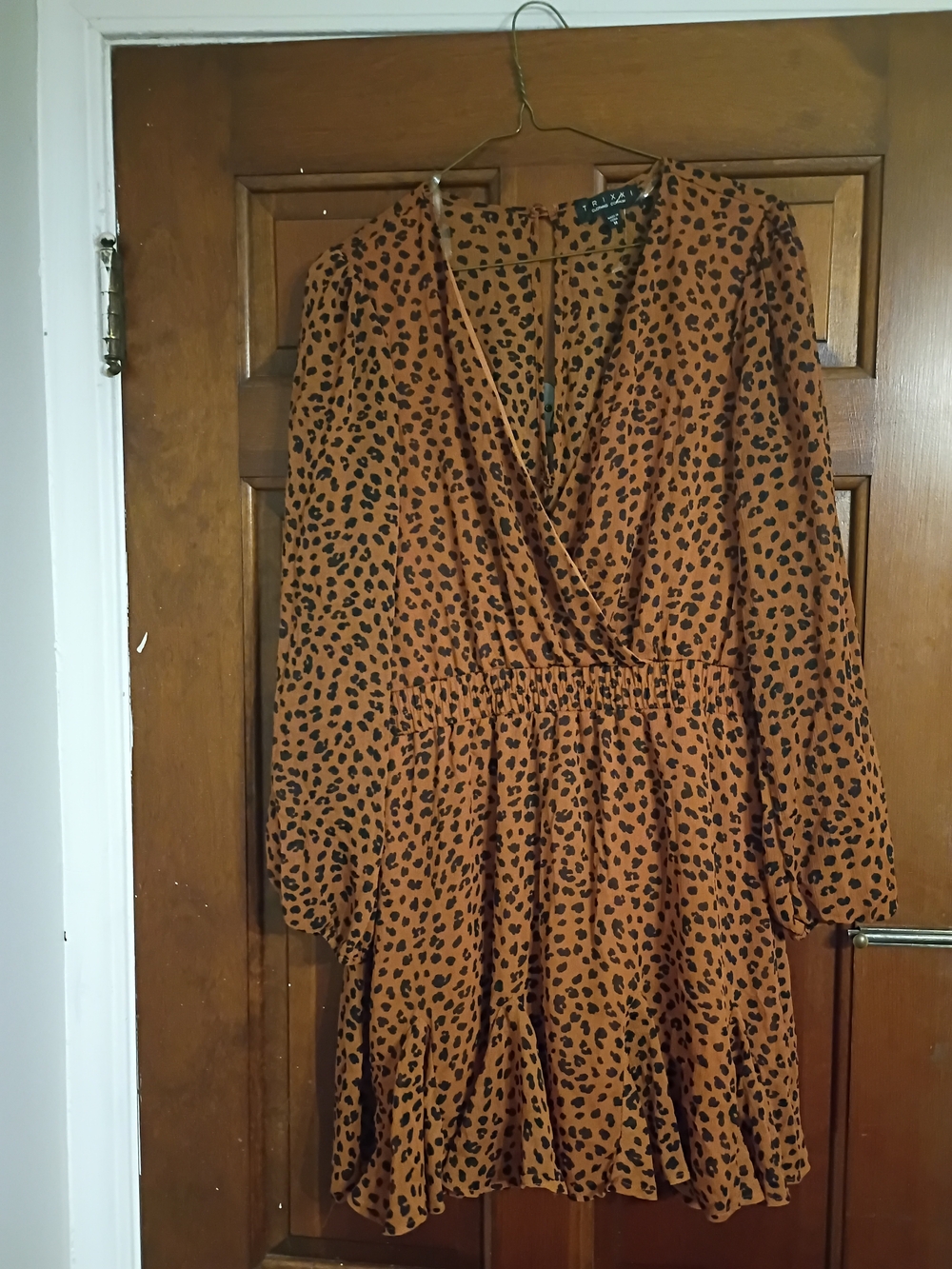 Womens Rust Leopard Print Wrap Dress